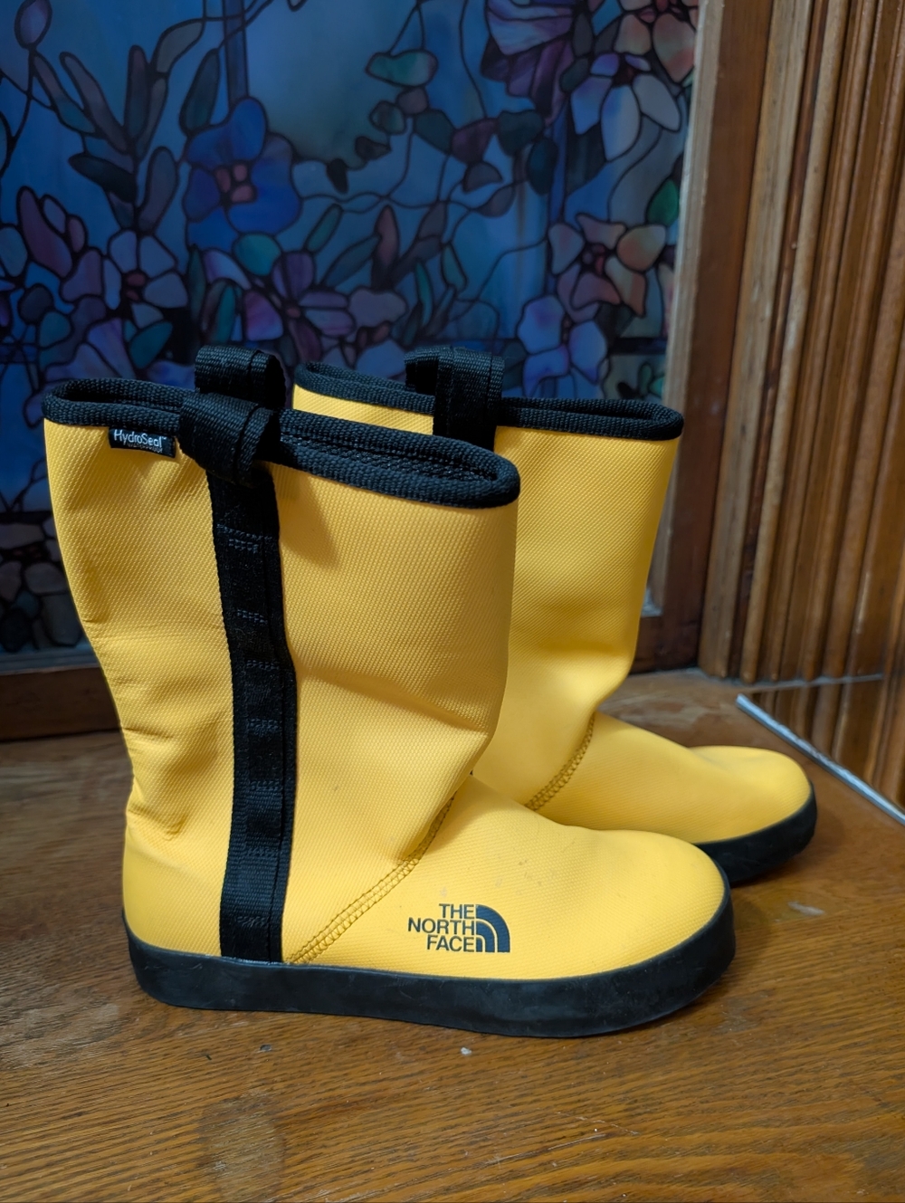 The North Face Women's Yellow Waterproof Rain Boots with Black Trim
